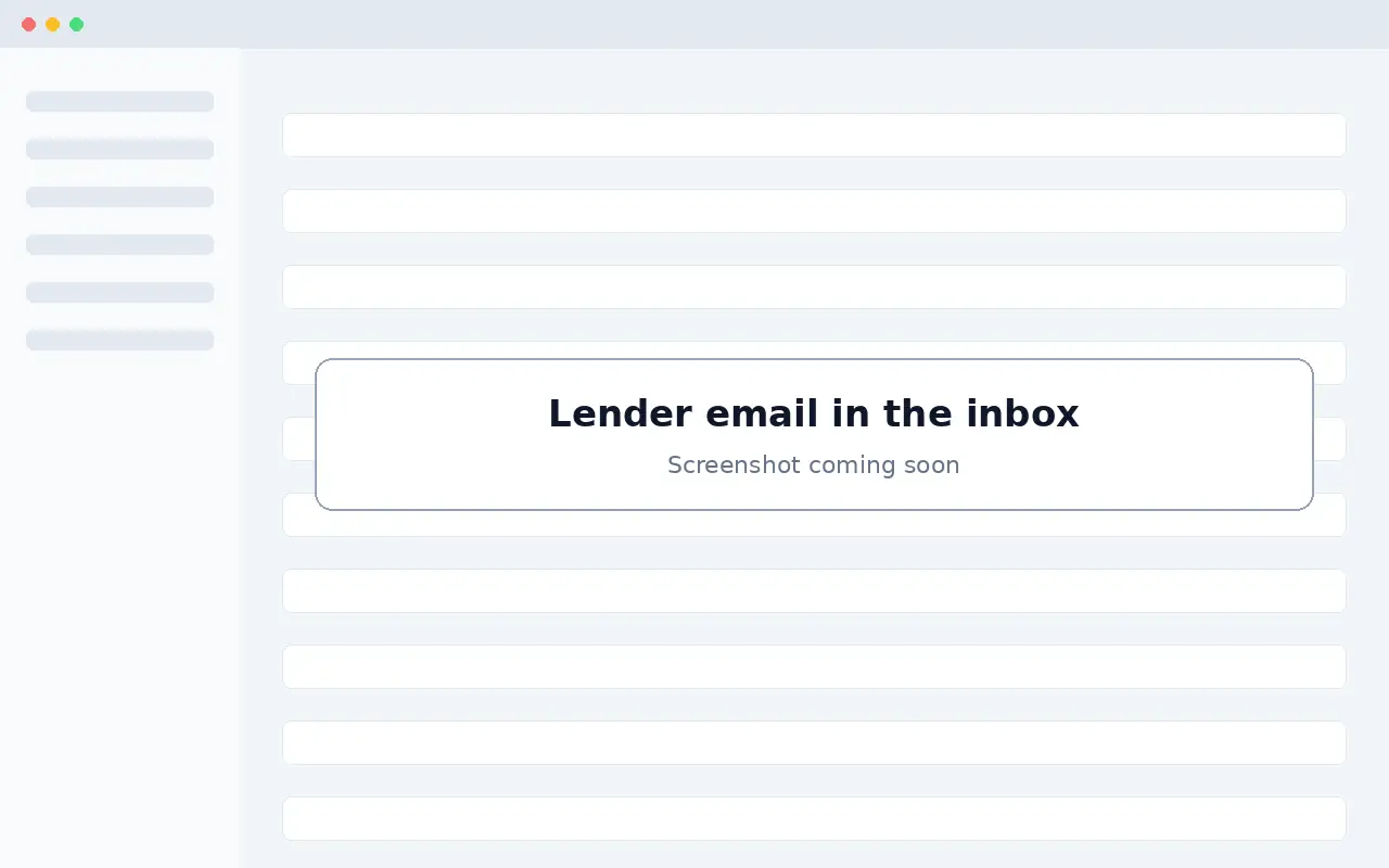 A lender's TVR request email in the firm's inbox